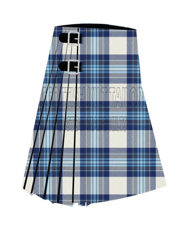Blue Dunnett Premium Tartan Kilt, White color for Male