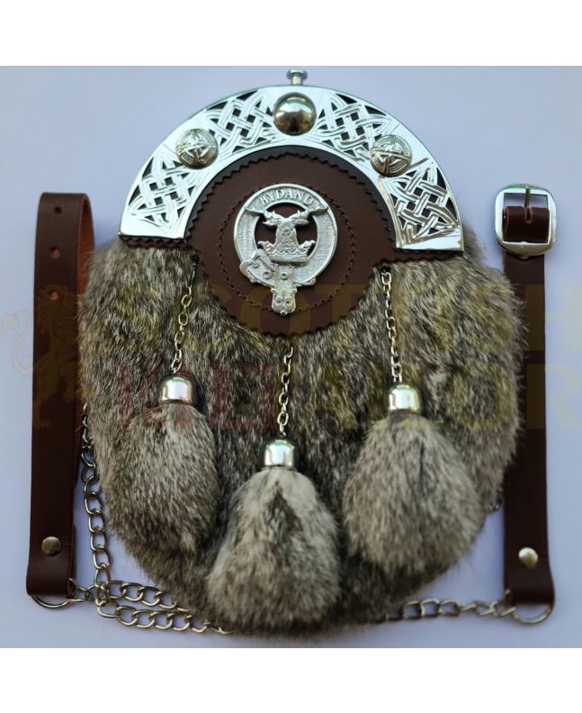 Brown Leather With Tan Color Rabbit Fur Sporran