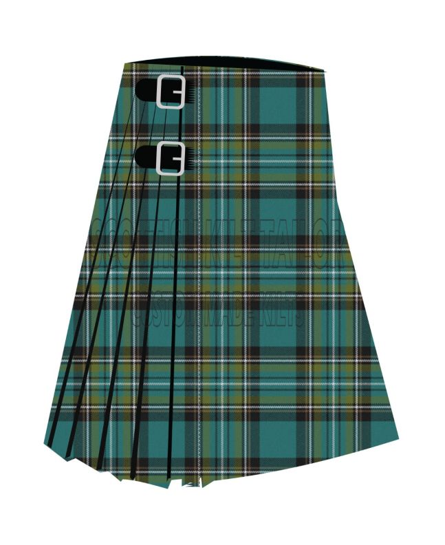 Cavalier Blue Premium Tartan Kilt, Green color for Male