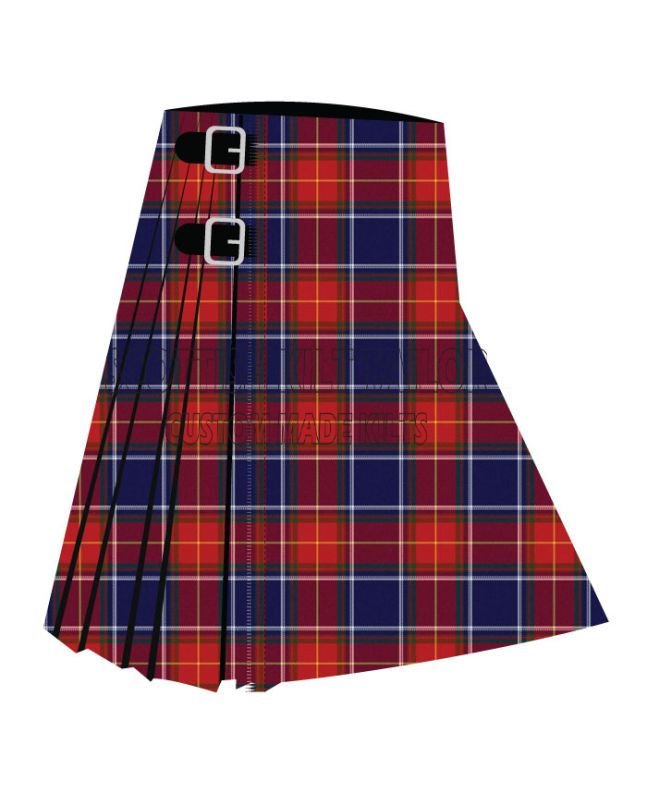Chinese Scottish Premium Tartan Kilt, Red color for Male