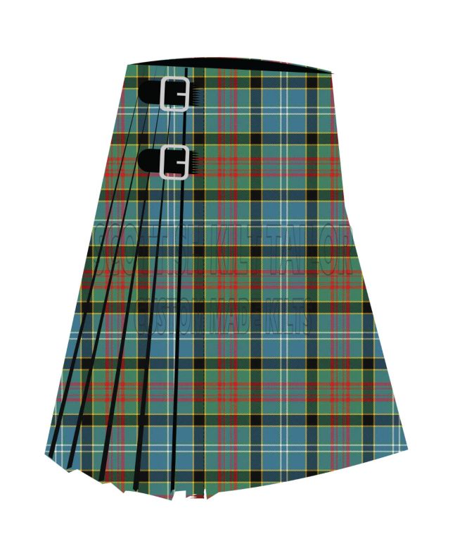 Clan Cathcart Premium Tartan Kilt, Green color for Male