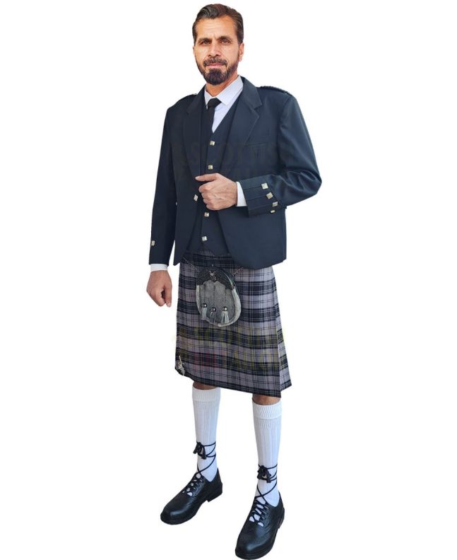 Classic Black Argyll Tweed Kilt Outfit With Douglas Gray Tartan Kilt, Black color for Male