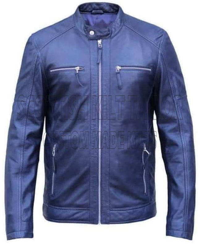 Classic Blue Mens Leather Jacket
