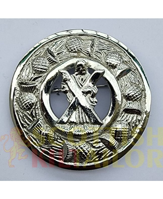 Cross Badge Silver Kilt Fly Plaid Brooch, Silver color for Male