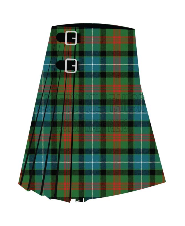 Clan Curry Ancient Premium Tartan Kilt, Green color for Male