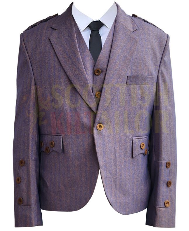 Custom Made Tweed Wool Argyll Kilt Jacket with Vest, Gray color for Male