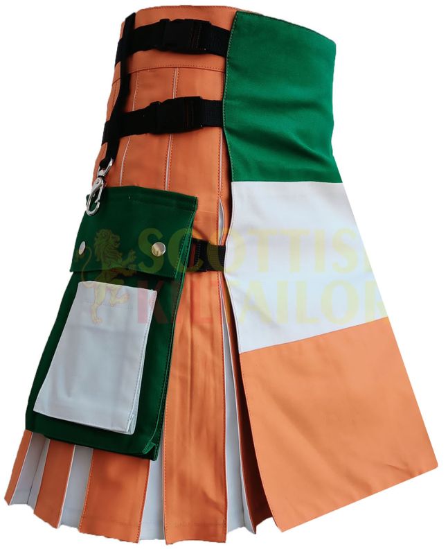 Ireland Flag Kilt Hybrid Kilt, Orange color for Male