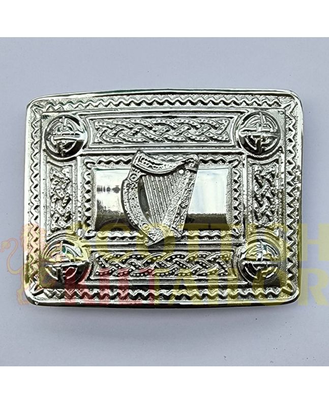 Irish Harp Badge Silver Kilt Belt Buckle, Silver color for Male