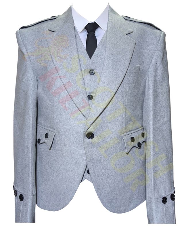 Light Grey Argyll Kilt Jacket with Vest, Gray color for Male