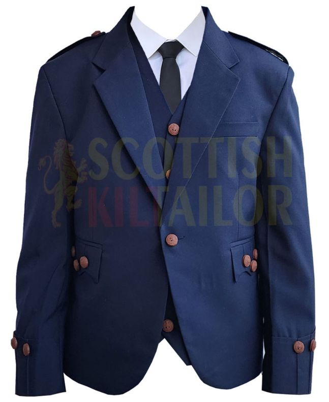 Navy Argyll Kilt Jacket with Vest, Navy Blue color for Male