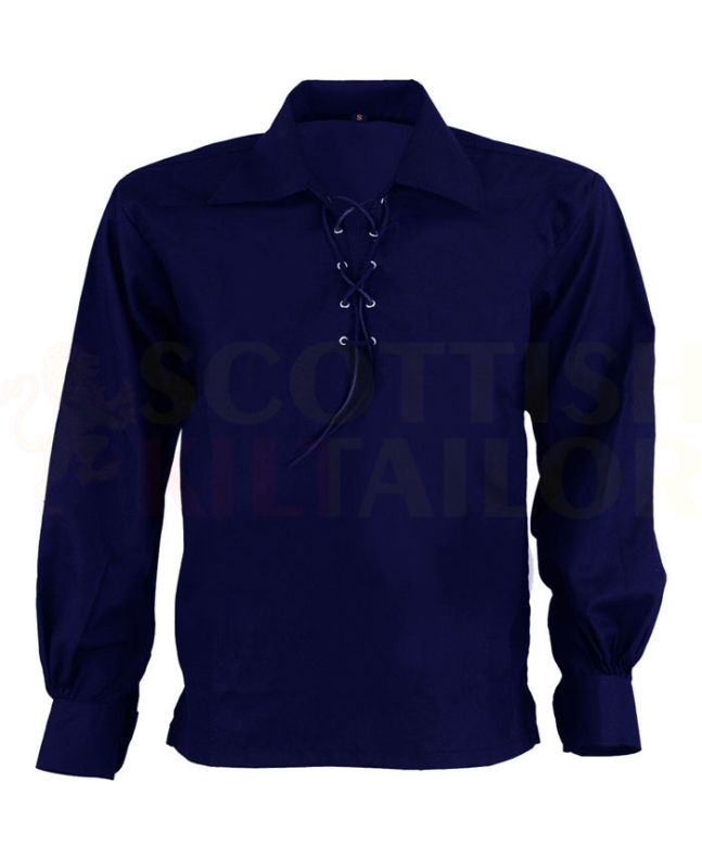 Navy Blue Jacobite Ghillie Kilt Shirt, Navy Blue color for Male