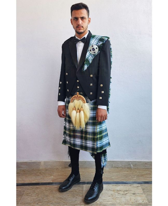 Prince Charlie Kilt Outfit With St Patrick Irish Tartan Kilt, Black color for Male