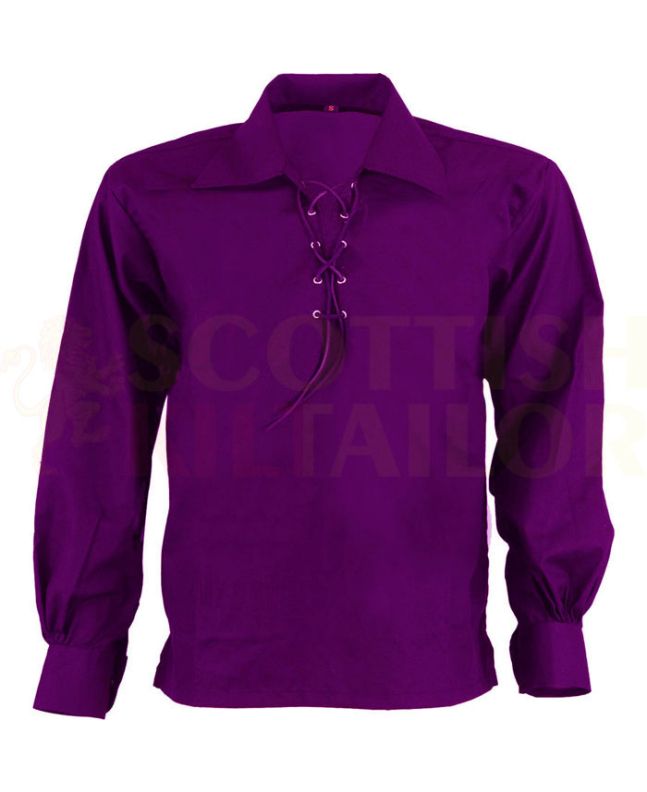 Purple Jacobite Ghillie Kilt Shirt, Purple color for Male