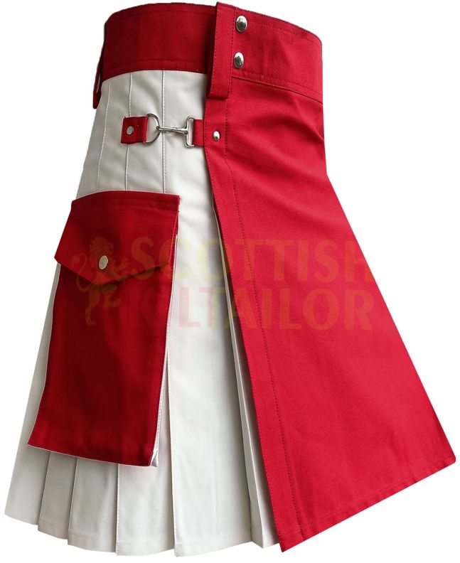 Red & White Premium Utility Kilt, White color for Male