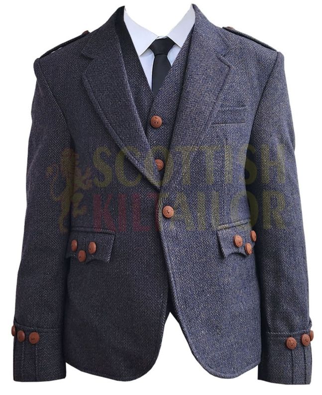 Scottish Argyll Kilt Jacket with Vest For Men, Blue color for Male