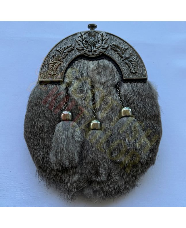 Grey Rabbit Fur Dress Sporran Antique Finish