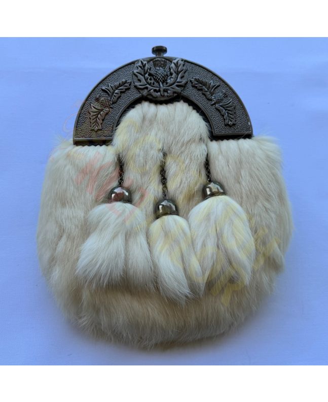 White Rabbit Fur Sporran Thistle Cantle