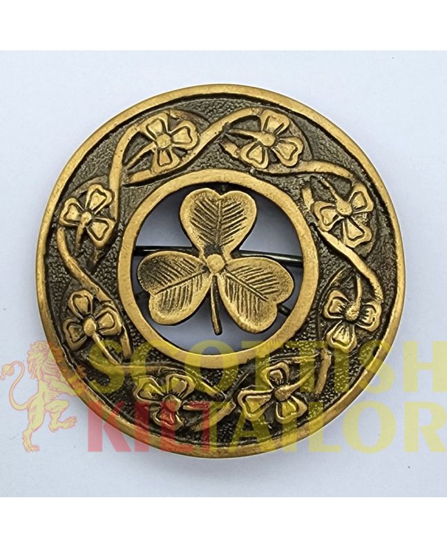 Shamrock Badge Antique Kilt Fly Plaid Brooch, Antique color for Male