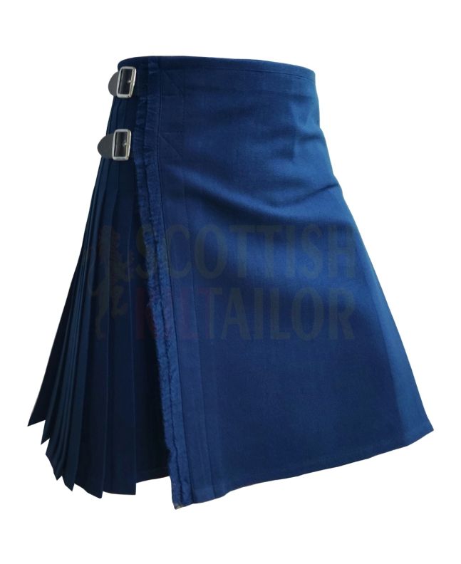 Solid Blue Modern Tartan Kilt, Navy Blue color for Male