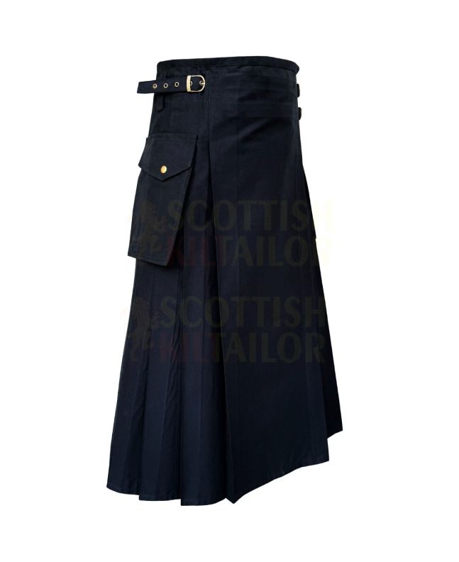 Women Long Black Utility Kilt