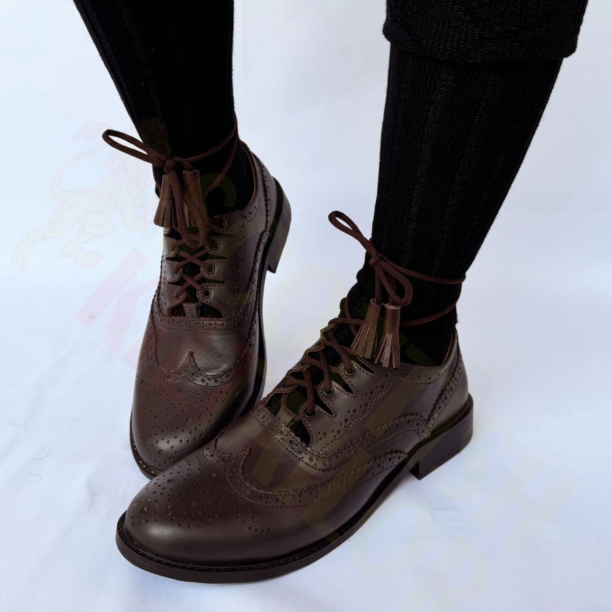 Brown Real Leather Ghillie Brogues Scottish Kilt Shoes