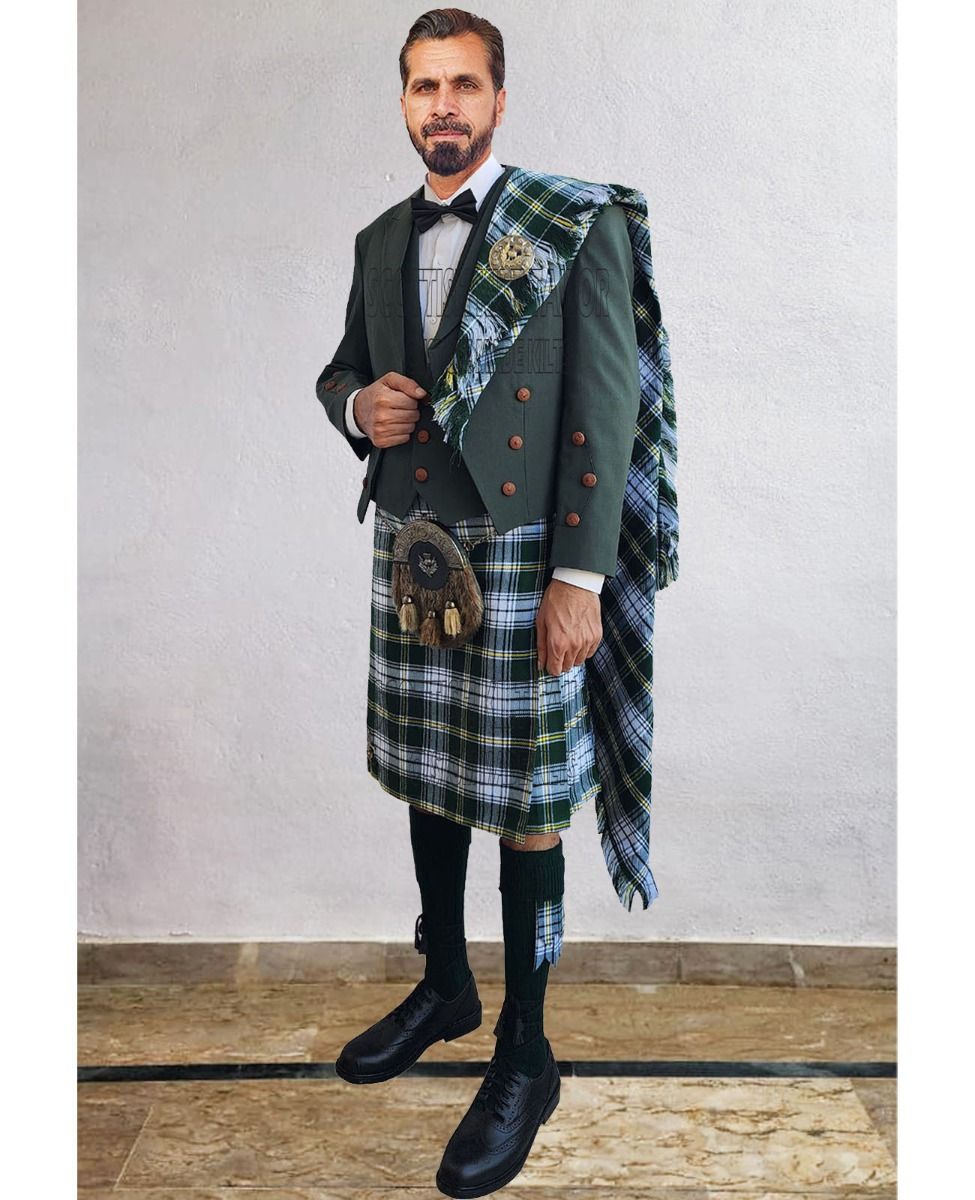 Green Prince Charlie Kilt Outfit with St Patrick Irish Tartan Kilt