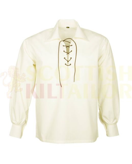of White Jacobite Ghillie Kilt Shirt, White color for Male