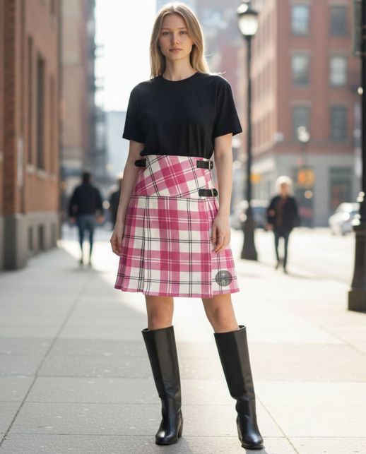 Ailsa Pink Tartan Baillie Kilt for women