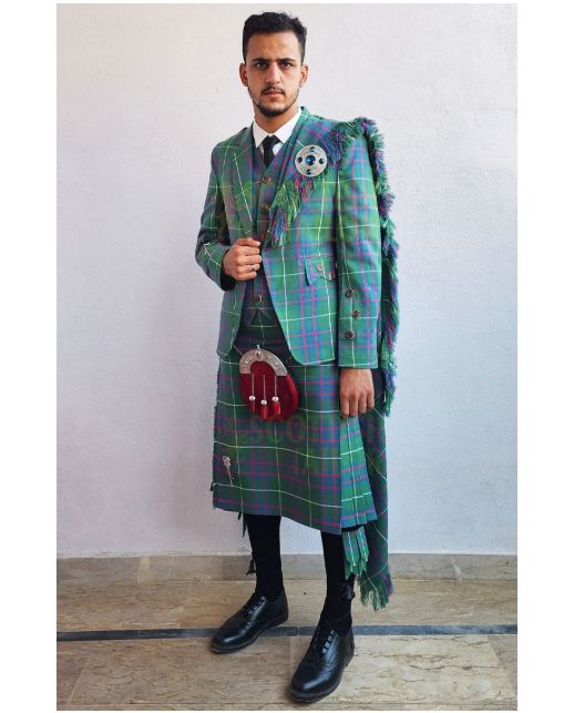 Argyll Kilt Outfit For Men With MacIntyre Ancient Tartan, Green color for Male