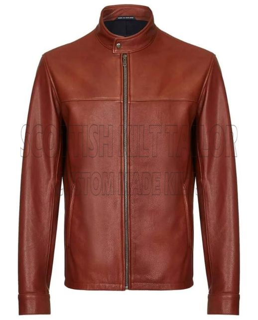 Biker Cafe Racer Brown Leather Bomber Jacket