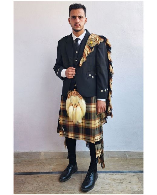 Black Argyll Kilt Outfit With Rose Ancient Tartan Kilt, Black color for Male