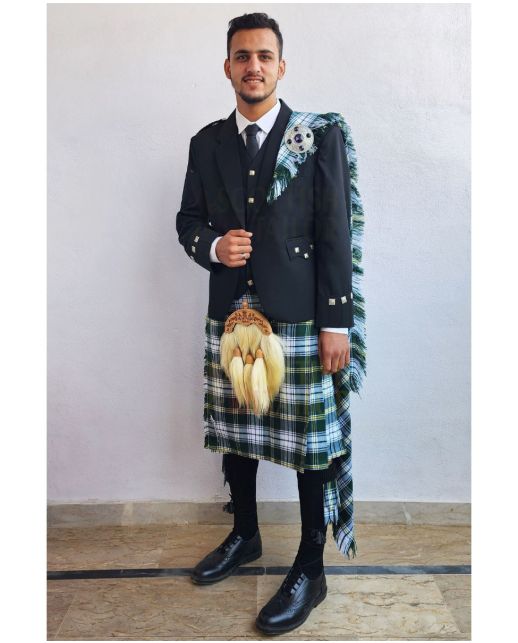 Black Agyll Kilt Outfit With St Patrick Irish Tartan Kilt, Black color for Male
