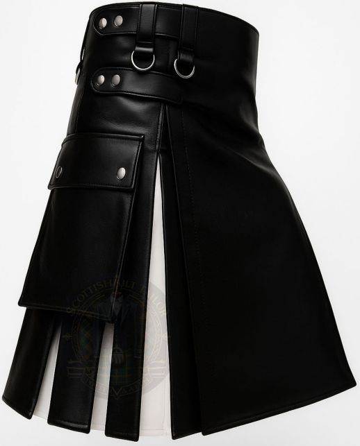 Black and White Hybrid Pleated Fashion Kilt right side view with utility pocket and contrasting pleated design