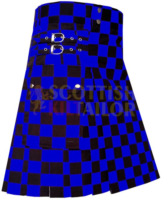 Black & Blue Premium Utility Kilt With Cargo Pocket, Black color for Male