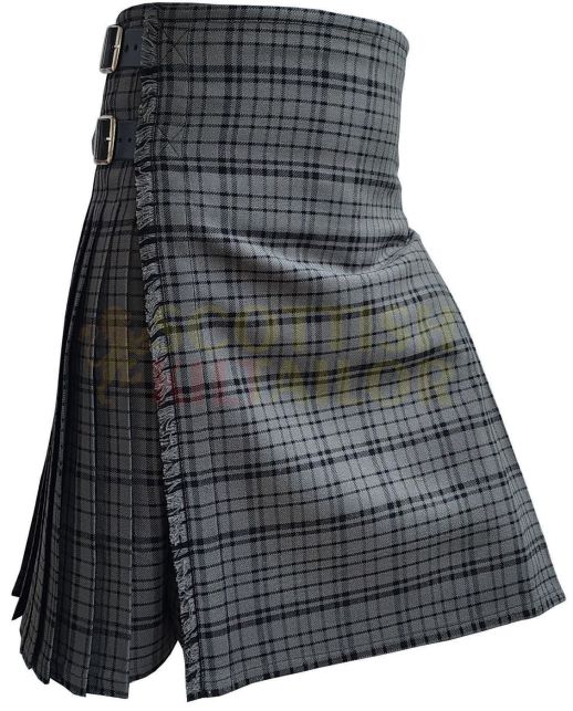 Black Dark Shadow Tartan Kilt, Black color for Male