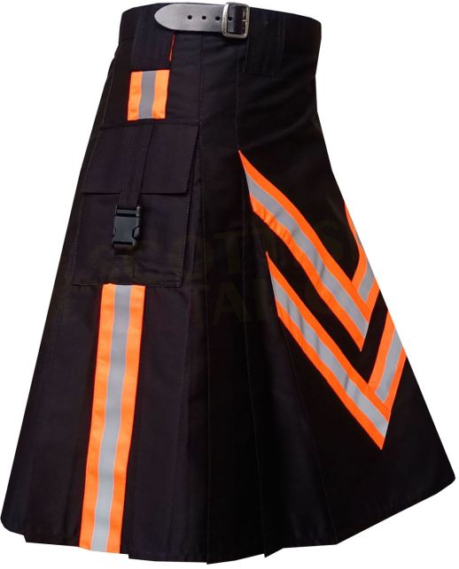 Black Firefighter Kilt For Men, Black color for Male