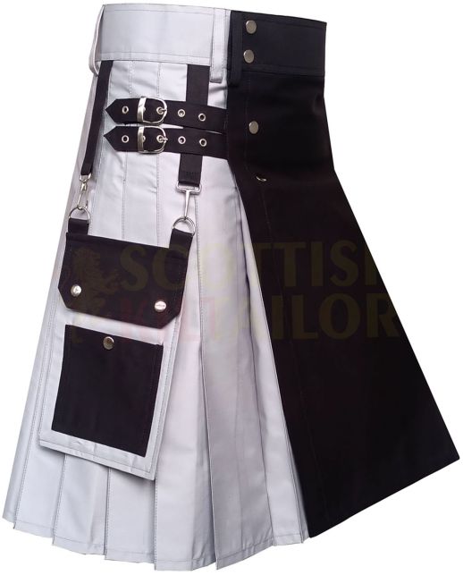 Black & Grey Utility Hybrid Kilt, Black color for Male