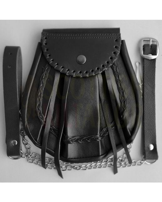 Black Leather Kilt Sporran For Sale