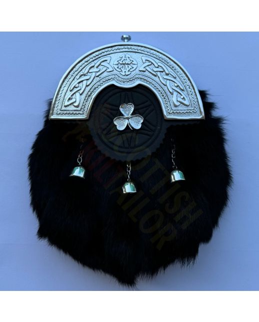 Black Rabbit Fur Sporran With Shamrock Badge
