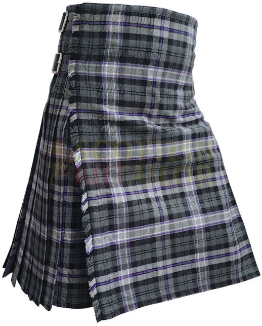 Black Scottish National Tartan Kilt, Gray color for Male
