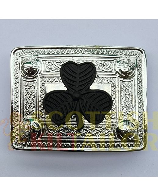 Black Shamrock Badge Silver Kilt Belt Buckle, Silver color for Male