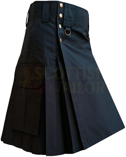 Black Tactical Duty Kilt, Black color for Male