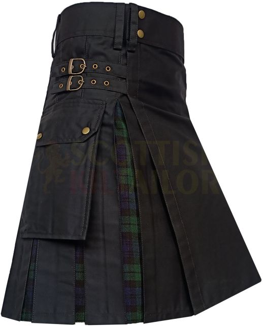 Black Watch Tartan Utility Hybrid Kilt, Black color for Male