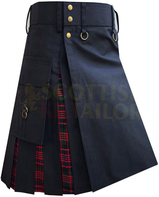 Black With MacDonald Tartan Hybrid Kilt For Men, Black color for Male