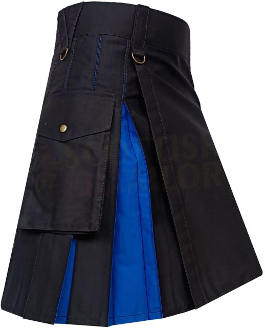 Black With Three Color Box Pleated Hybrid Kilt, Black color for Male