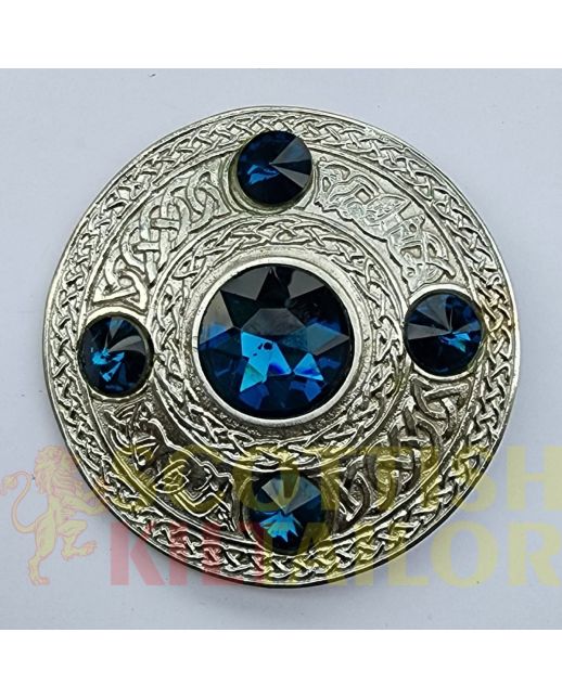 Blue Stone Silver Kilt Fly Plaid Brooch, Silver color for Male