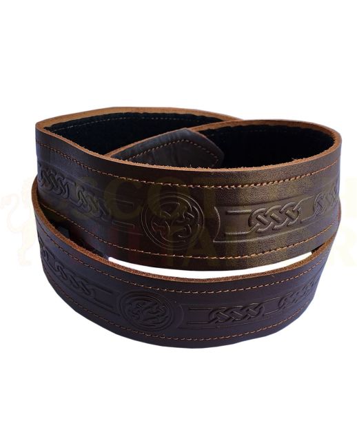 Brown Celtic Embossed Leather Kilt Belt, Brown color for Male