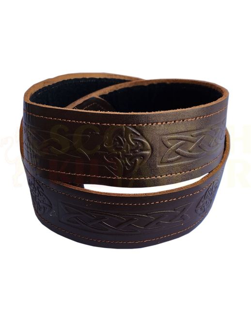 Brown Celtic Knot Embossed Leather Kilt Belt, Brown color for Male