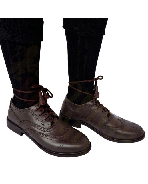 Brown Real Leather Ghillie Brogues Scottish Kilt Shoes