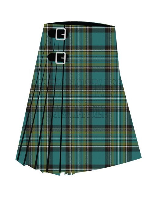 Cavalier Blue Premium Tartan Kilt, Green color for Male